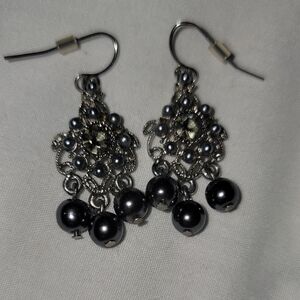 Elegant Silver-Tone Hematite Pearl Drop Earrings